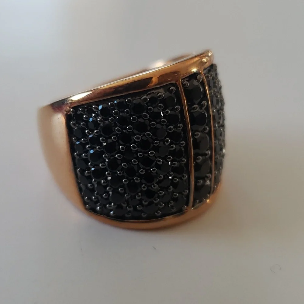 Bronze Milor Italy Black Pave Set Wide Band Ring - Size 9 - Picture 7 of 9
